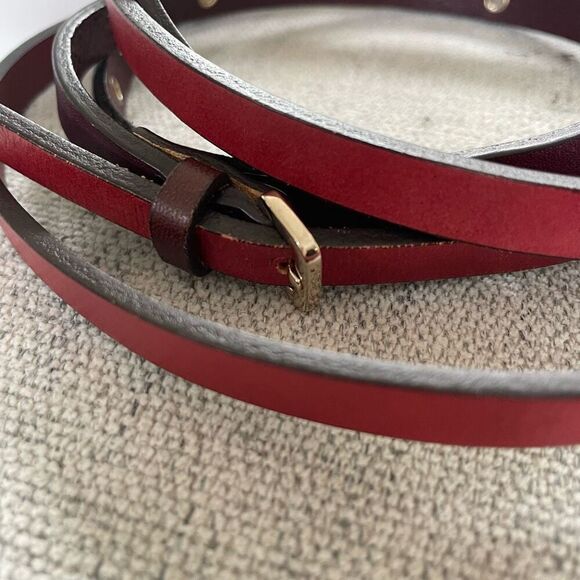 Patrizia Pepe Italian Leather Belt Gold Fly Charm Red Burgundy OSFM main image 4